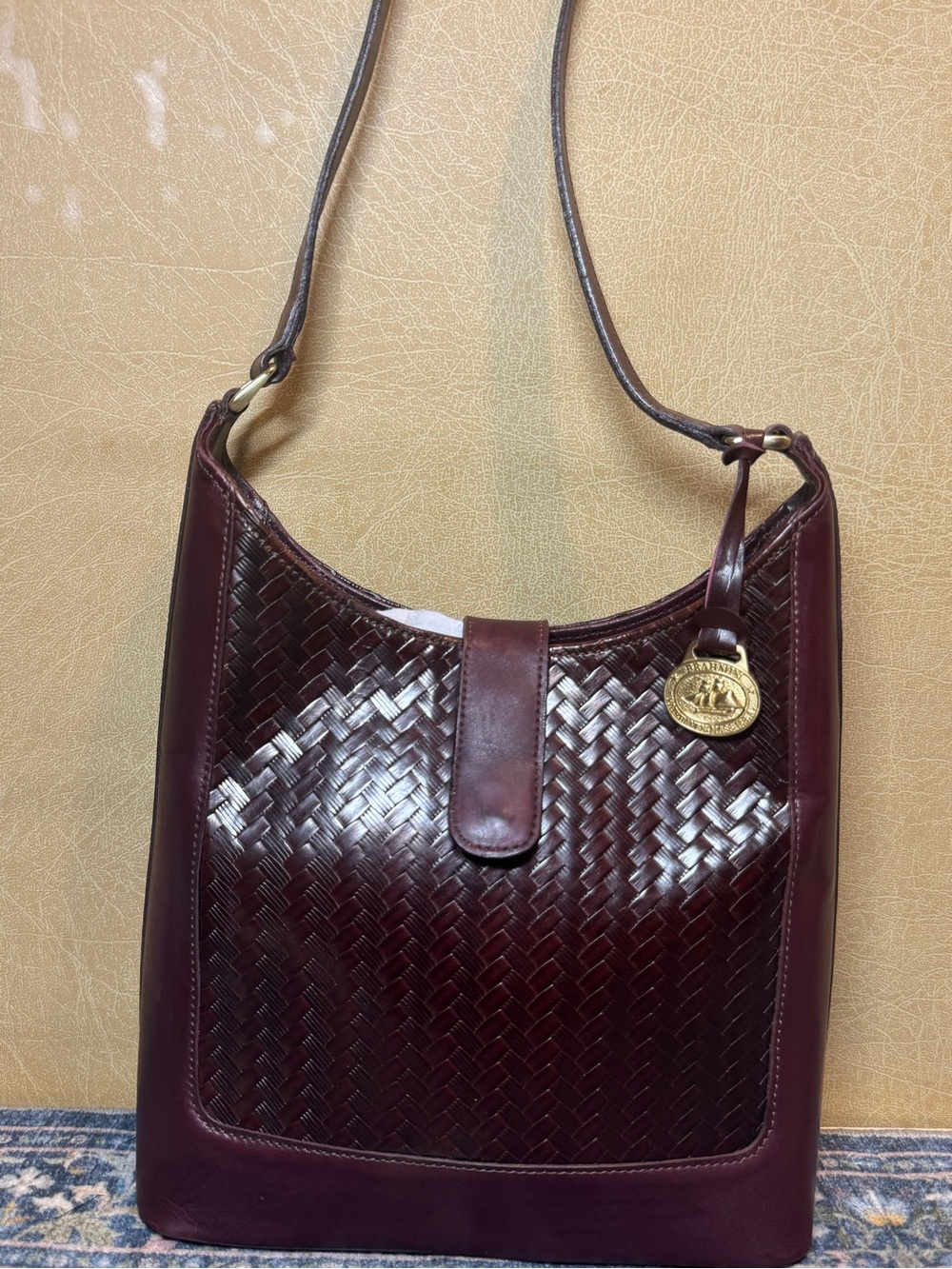 Brahmin Woven Leather Small Shoulder Bag in Burgundy